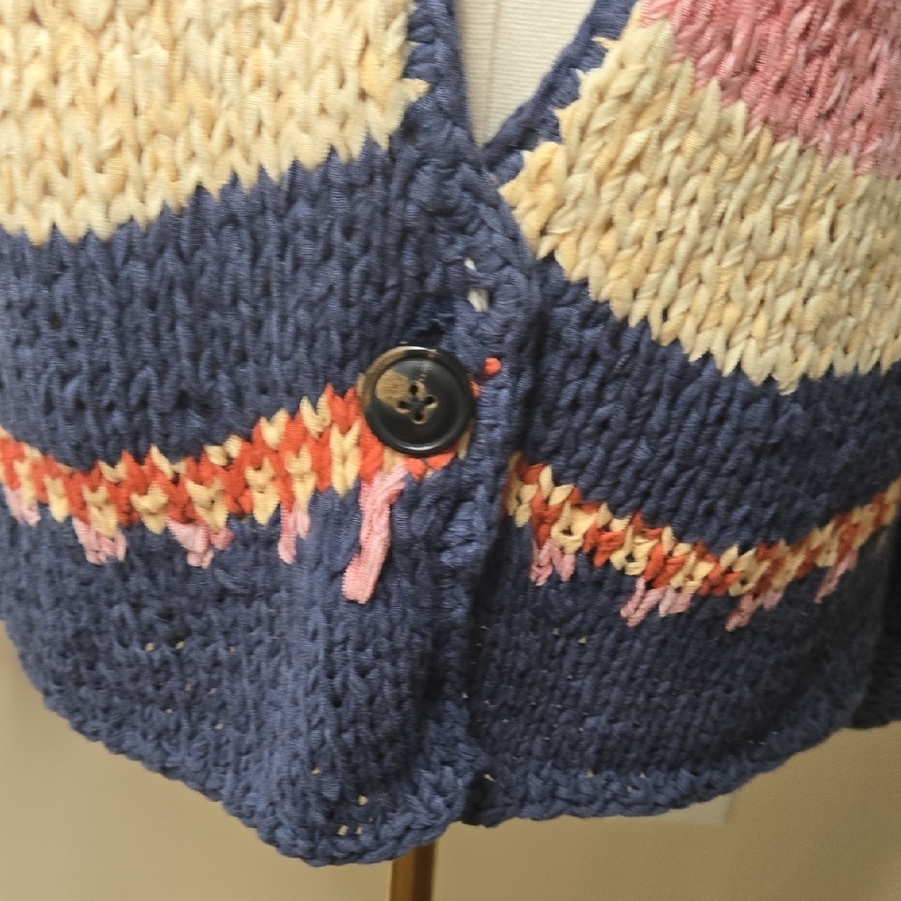 Maison Scotch Navy Blue Chunky Knit Cardigan Medium Boho Western Aztec Geometric - Picture 4 of 11